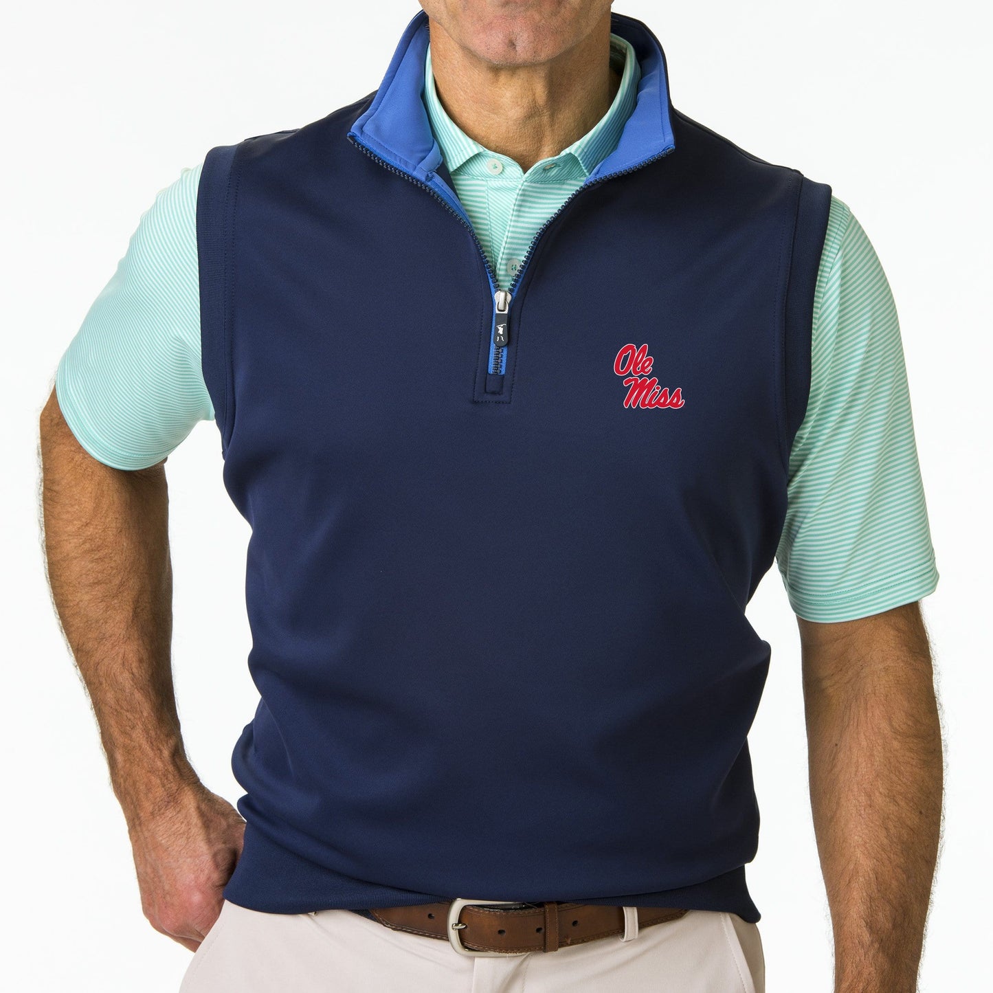 Ole Miss | Caves Solid Quarter Zip Vest | Collegiate - Fairway & Greene